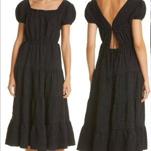 PRIM Black Puff Sleeve Tie Back Midi Dress